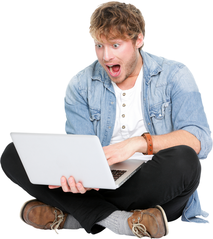 Man Surprised with Laptop Computer